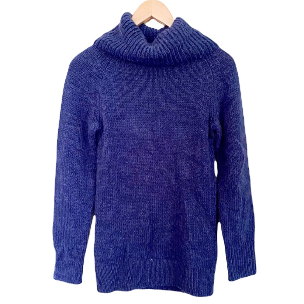 Blue Wool and Alpaca Cowl Neck Knit Sweater Size Small